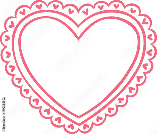 Pink heart with lace frame doodle vector icon, love symbol, heart line art, romantic emotion, Valentine's Day sign