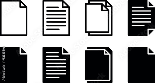 Black and white simple document and page icons set vector art