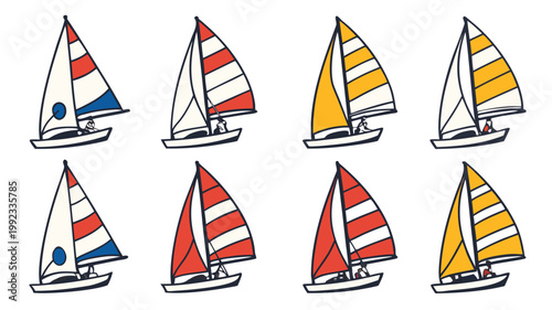 Vector illustration of sailing boats with colorful sails set nautical transport illustration colorful