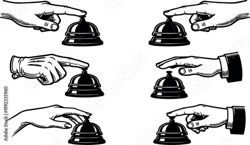 Black and white vintage hands ringing service bells collection vector art
