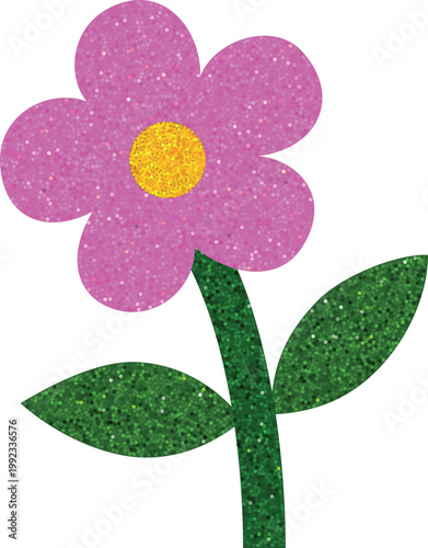 Pink flower glitter silhouette, chamomile, blossom daisy plant shiny shimmer texture, floral bloom sparkle decoration