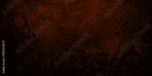 Dark reddish brown grunge texture background with cracked earth patterns and black vignette frame for spooky designs
