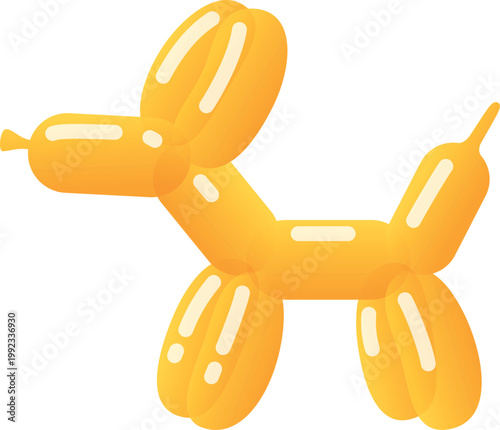 A dog made from a yellow balloon, with a tail, paws, muzzle, and ears.