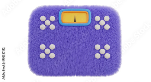Vector illustration of 3d illustration of a fuzzy purple bathroom scale on a transparent background