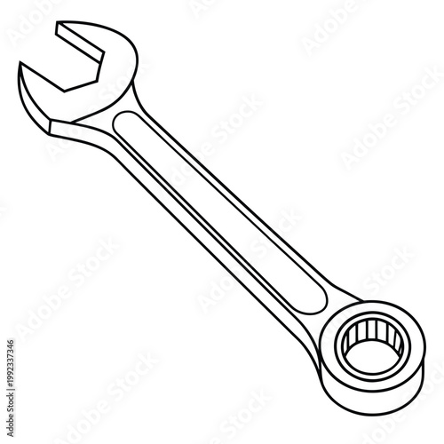 Vector illustration of a modern combination wrench tool with open and box end for mechanics, mechanic