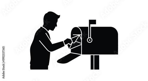 A businessman in a suit deposits mail into a curbside mailbox depicted as a striking silhouette high quality professional detailed modern