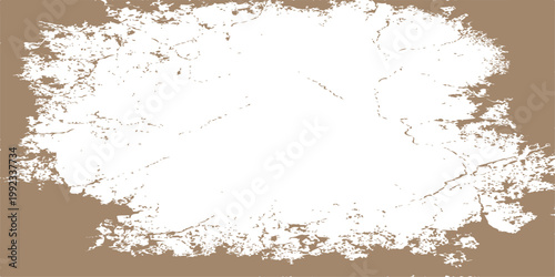 Abstract white grunge brush stroke on brown textured background with distressed edges and vintage paper effect style