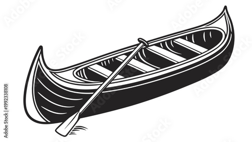 Vector illustration of a classic wooden canoe with a paddle on a white background adventure recreation