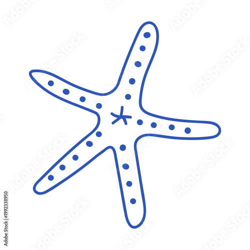 Blue line illustration of a starfish. Doodle coastal clip art. Summer element