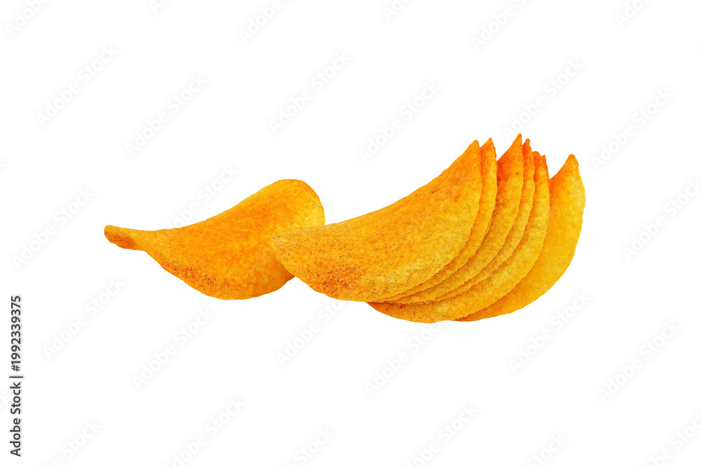 Fototapeta premium Crispy Potato Chips Stack Isolated on White Background
