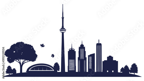 Vector illustration of a city skyline with the cn tower and autumnal leaves cn tower cityscape cn tower