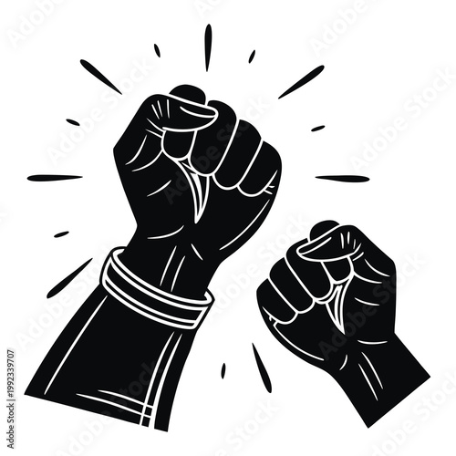 Vector illustration of two raised fists symbolizing power protest or solidarity with solidarity, illustration