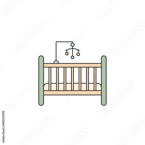 Baby crib with mobile toy.
