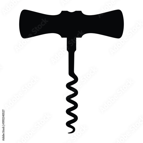 A stark black silhouette of a classic corkscrew displaying its functional design silhouette