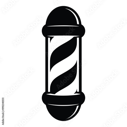 A classic barber pole design featuring swirling stripes and decorative elements a striking silhouette