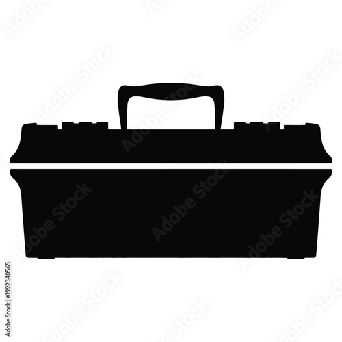 A striking black silhouette depicts an open toolbox revealing its interior space silhouette
