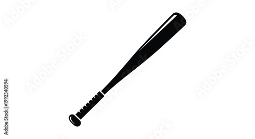 A stark black silhouette of a baseball bat is diagonally positioned against a plain white background silhouette high quality