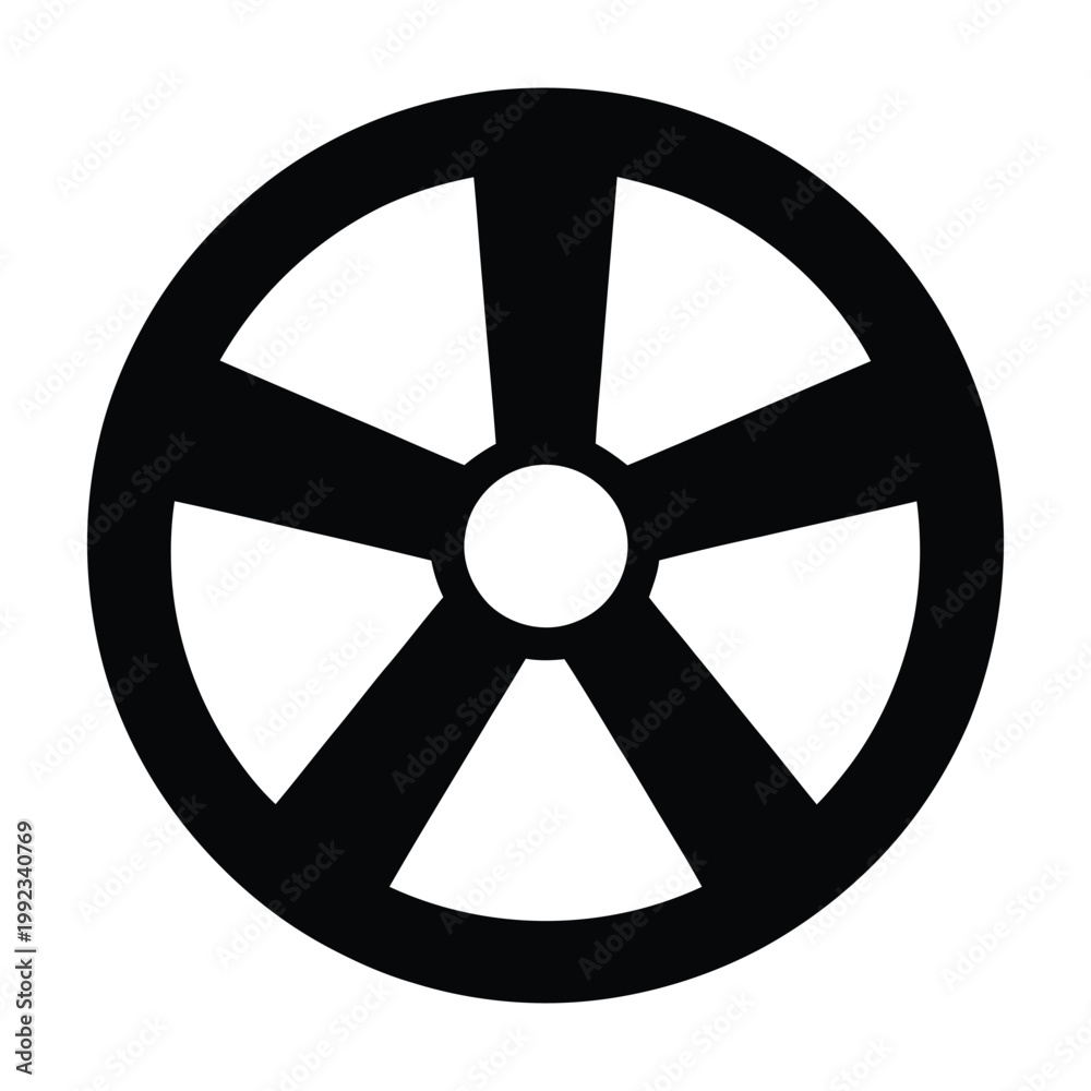 Obraz premium A stark black and white circular design featuring a central void and radiating spokes silhouette