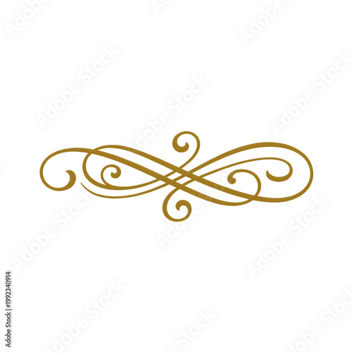 Elegant flourish golden decorative swirls with fancy line breaks isolated on transparent background