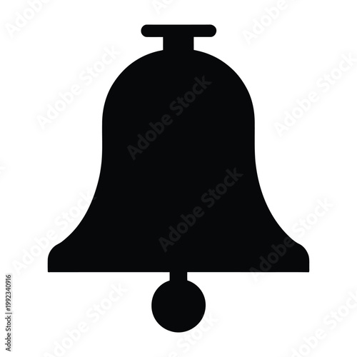 A simple dark illustration depicts a classic bell shape against a white background silhouette