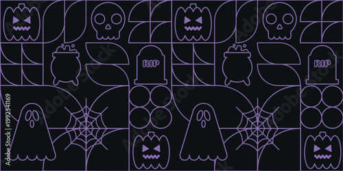 Modern Halloween Neon Pattern with Geometric Shapes
