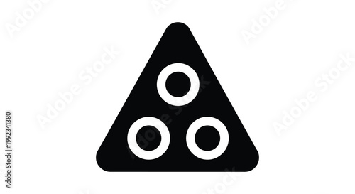 A stark black triangular shape contains three white circular voids creating a minimalist design silhouette high quality professional detailed