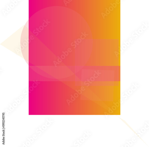 Abstract geometric composition with a vibrant pink and orange gradient, featuring overlapping translucent shapes and subtle triangular elements.