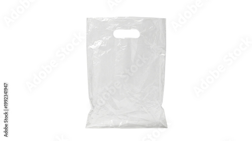 Blank Clear Plastic Shopping Carrier Bag Isolated on Transparent Background, Png.