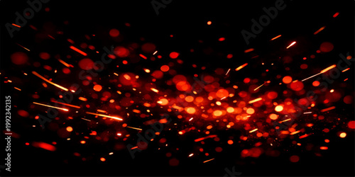 Abstract red spark particles background with glowing fire embers and dynamic light motion effect