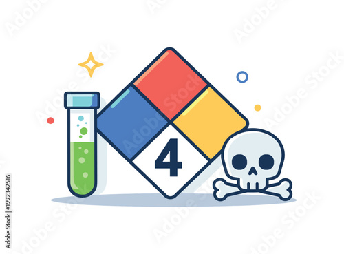Chemical safety and hazardous material handling in a laboratory or industrial context highlighting awareness of toxic substances and proper precautions, a hazard diamond