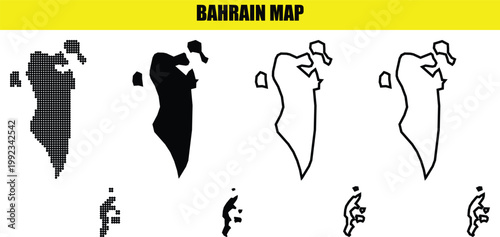 Set of bahrain map featuring dotted, solid black, and outline styles geography cartography
