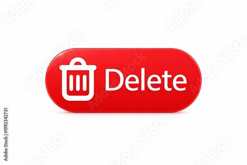 A striking red delete button featuring a white trash can icon and text for data removal actions