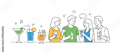 Hospitality and leisure lifestyle in a modern social setting where people enjoy drinks and relaxed gatherings, represented by a clear visual metaphor of cocktail glasses