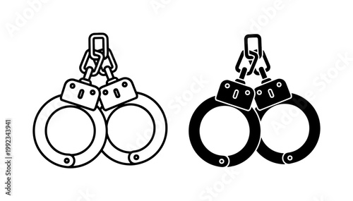 Tableau sur toile black and white line art vector icon set of handcuffs isolated on white backgrou