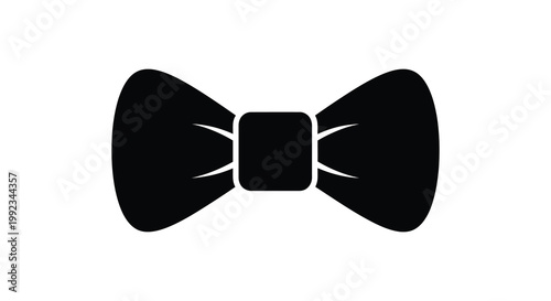 A striking black graphic depicts a classic bow tie sharply defined against a plain white background a bold silhouette