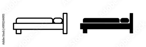 Photos vector icon of a bed with and without sheets black on white background