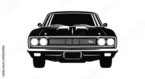 A striking black silhouette of a classic 1960s muscle car showcasing its bold front design silhouette high quality professional detailed modern