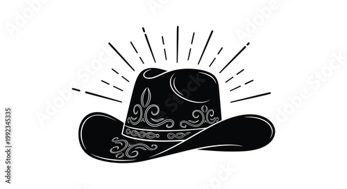 A detailed black silhouette of a cowboy hat with radiating lines showcasing western style and design silhouette high quality professional modern