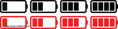 Battery Level Indicator Icon Set Charging Status Power Energy Symbols, vector, illustration