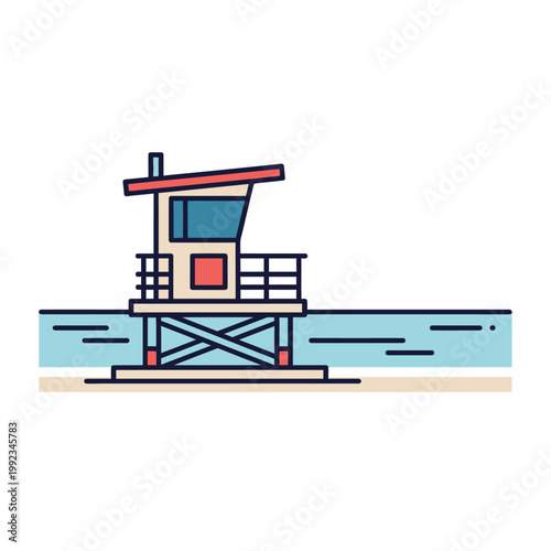 A cartoon lifeguard tower on the beach.