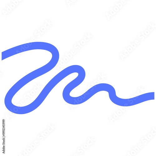 Blue Wavy Line on White Background, Abstract Squiggle Illustration