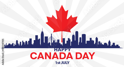 Canada day celebration maple leaf and city skyline