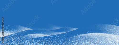 Realistic winter snowdrift border with soft white snowy landscape.