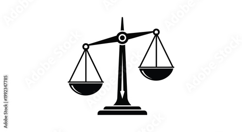 A black and white illustration of scales of justice symbolizing balance and legal proceedings presented as a silhouette high quality professional