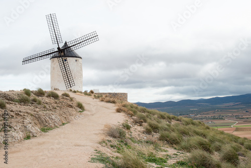 Beautiful traditional windmill at the end of the road. Consuegra, Toledo