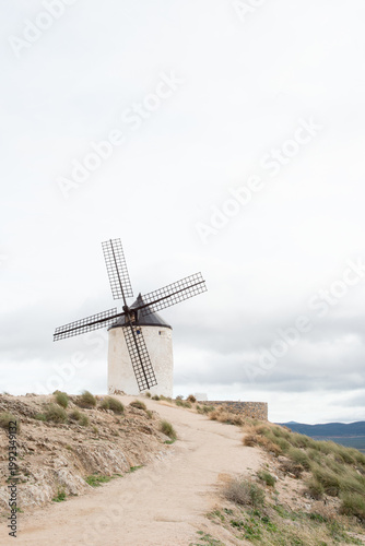 Beautiful traditional windmill at the end of the road. Consuegra, Toledo