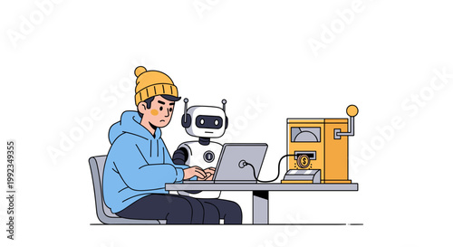 Frustrated freelancer using AI tools struggling with online income automation system