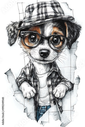 Dog, Animal, Pet, Art, Image for Printing, with White Background, for Stickers, T-shirt Design, Hat, Mug, Flip-flop, Mousepad