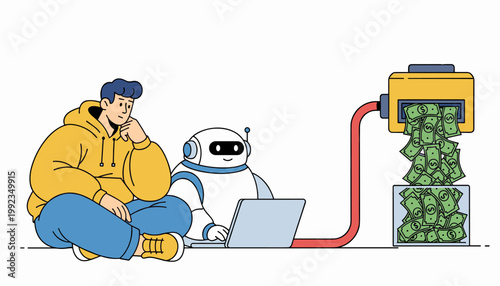 AI robot helping generate cash flow with automated online income and smart finance system