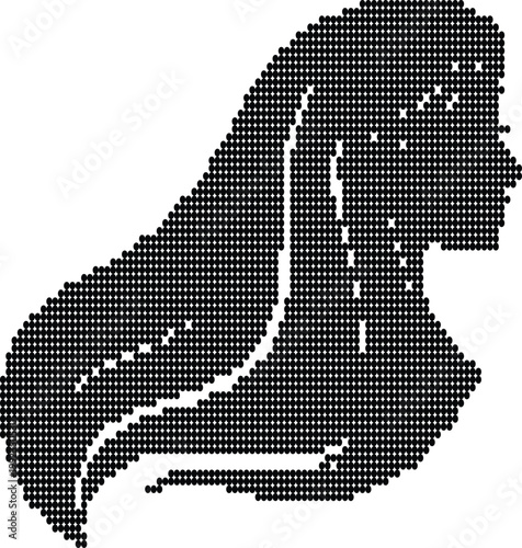 Profile of a person wearing a headscarf in pixel art, representing culture and identity.
